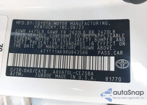 2024 Toyota Camry Se из США, поврежденный, VIN 4T1T11AK9RU843566